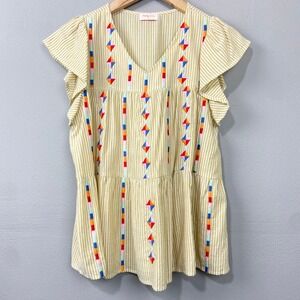 Hailey & Co Striped‎ Embroidered Top Size Small Ruffled Blouse Boho Southwestern